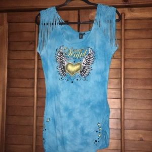 Sinful Blue Sleeveless Graphic Tank Top